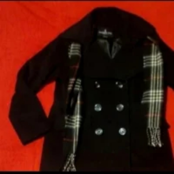 LONDON FOG Women's Double Breasted Peacoat with Scarf